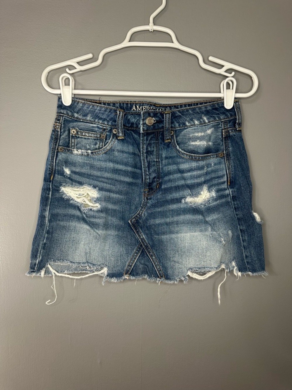 American Eagle Outfitters Distressed Denim Mini Skirt - Blue